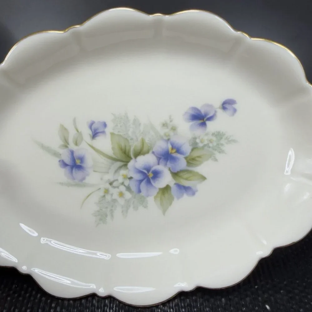 Vintage Pickard Fine China Porcelain Trinket Dish Tray USA Decorated Blue Flower